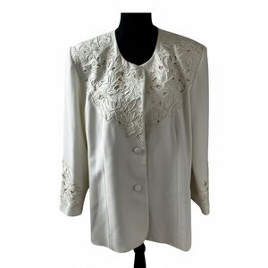 Top Model Elegant ivory embellished Women's blazer Jacket vintage Sz 14W